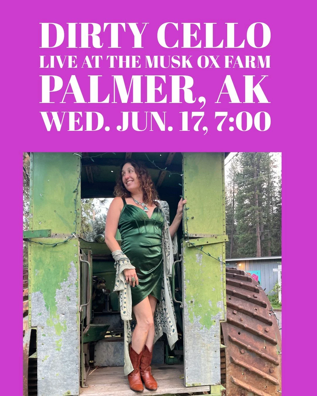Yes, you can see a performance at the Musk Ox Farm.
No, you can't pet them.
But we guarantee the show will be a lot of fun! 
Tickets: DirtyCello.com