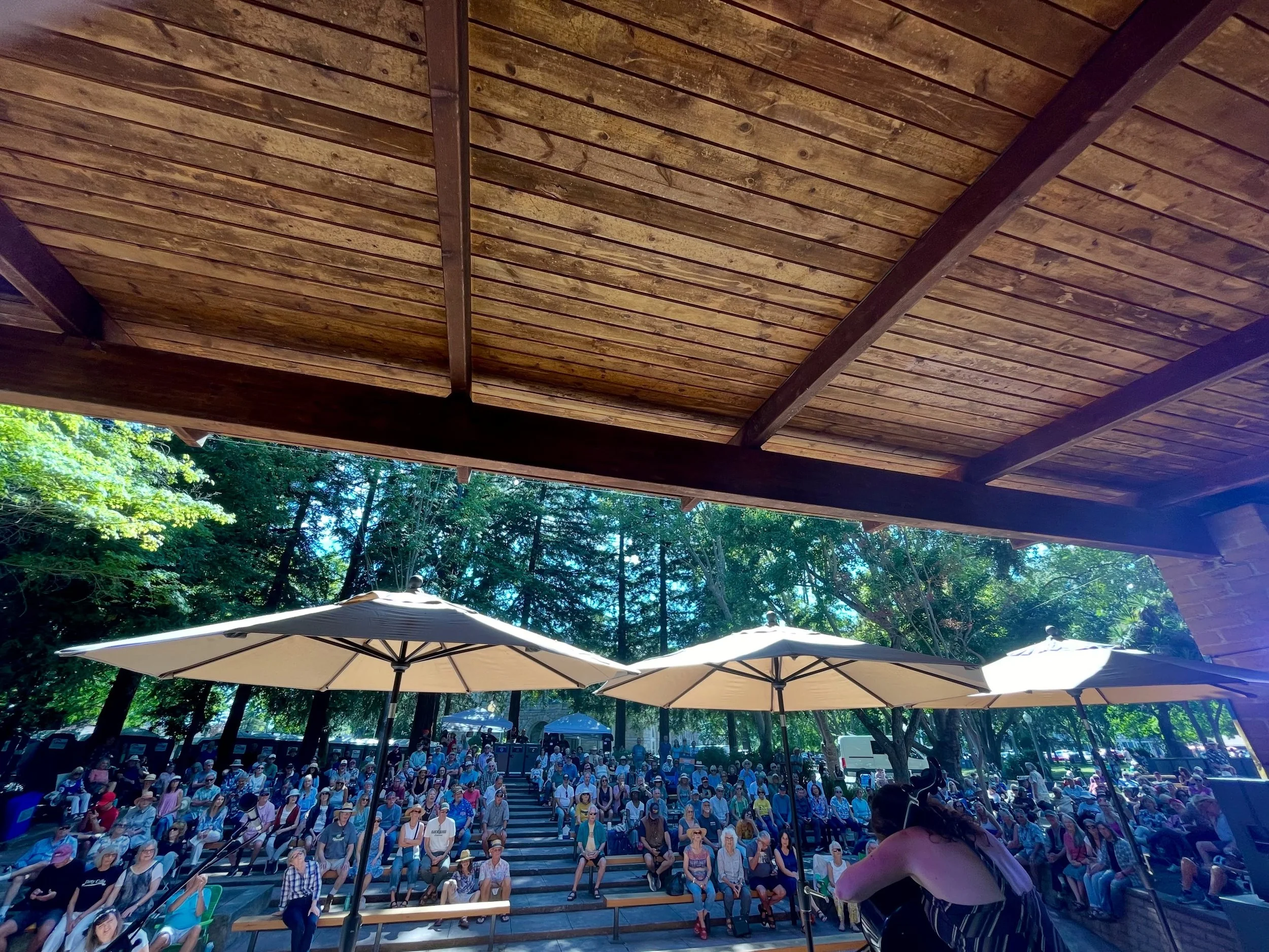 Wrapped up a crazy 4th of July weekend with a big amphitheater show in Sonoma. The whole weekend looked like this:
1. Concert in the park in Mariposa - our first concert in the park as a duo
2. Wonderland in Monte Rio - first band on the stage and a 