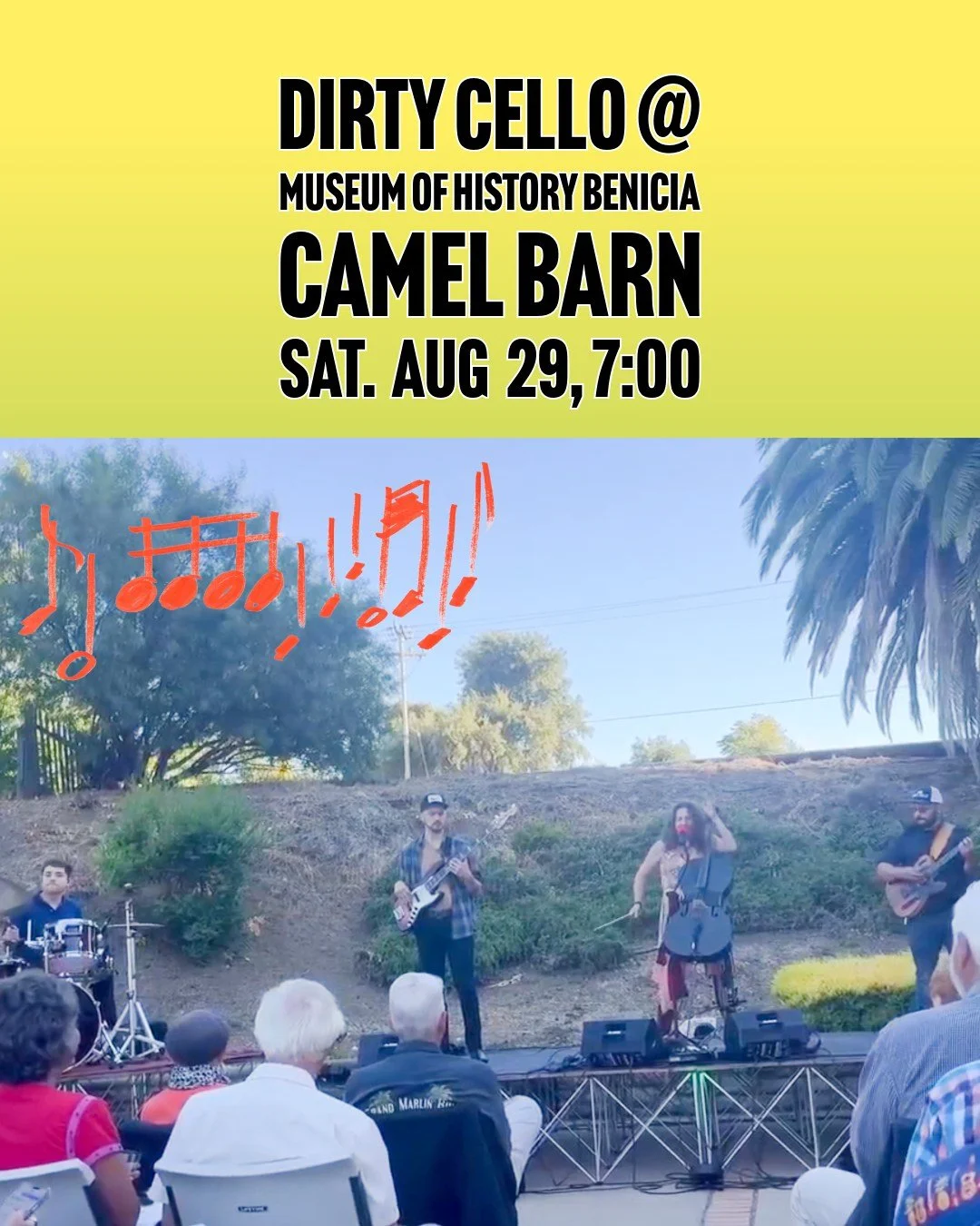 This Saturday, Aug 29!
We come back to our favorite venue in Benicia - the Camel Barn!
This is a photo from the last concert we did there. 
Outdoor seating, beautiful summer night, and you can purchase food and drinks.
Tickets: https://mohbenicia.org