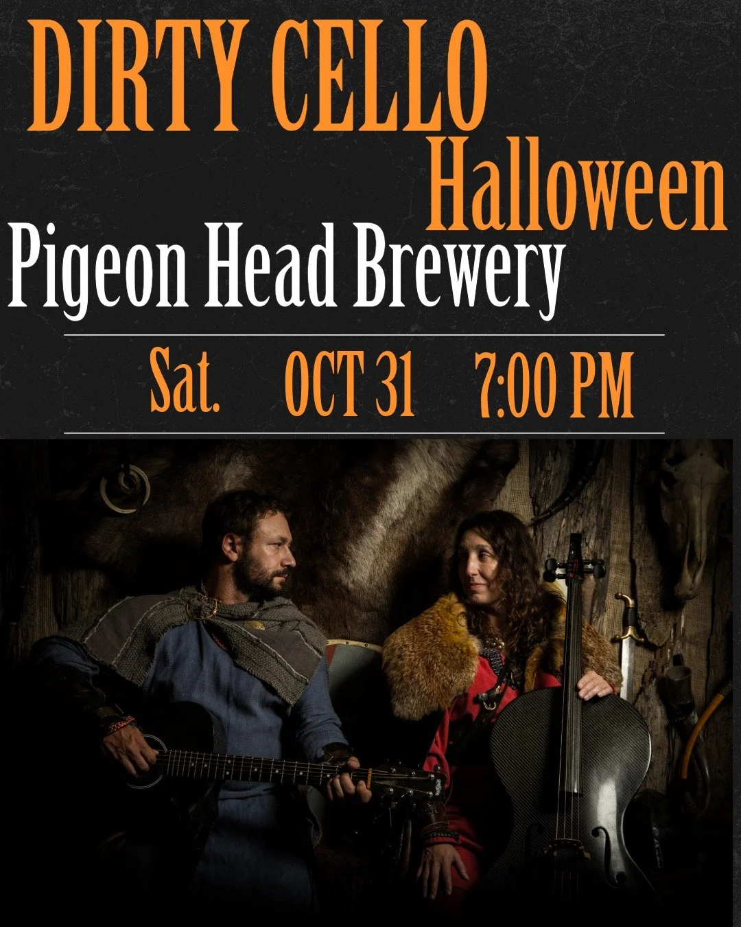 Halloween Night
Dirty Cello in Reno
Pigeon Head Brewery 
7 pm, Oct 31
Grab your tickets at dirtycello.com

#reno #dirtycello #halloween #pigeonheadbrewery