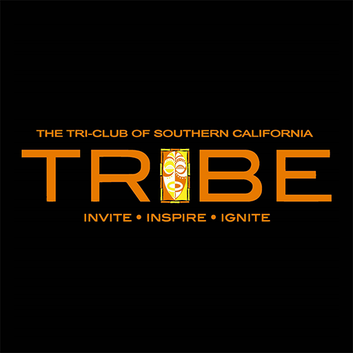 Logo for the Tri-Club of Southern California with the word 'TRIBE' in large orange letters, a tribal mask replacing the "I", and the phrases 'The Tri-Club of Southern California' and 'Invite • Inspire • Ignite'.