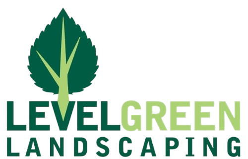 Logo for 'Level Green Landscaping' featuring a green tree with a stylized trunk.