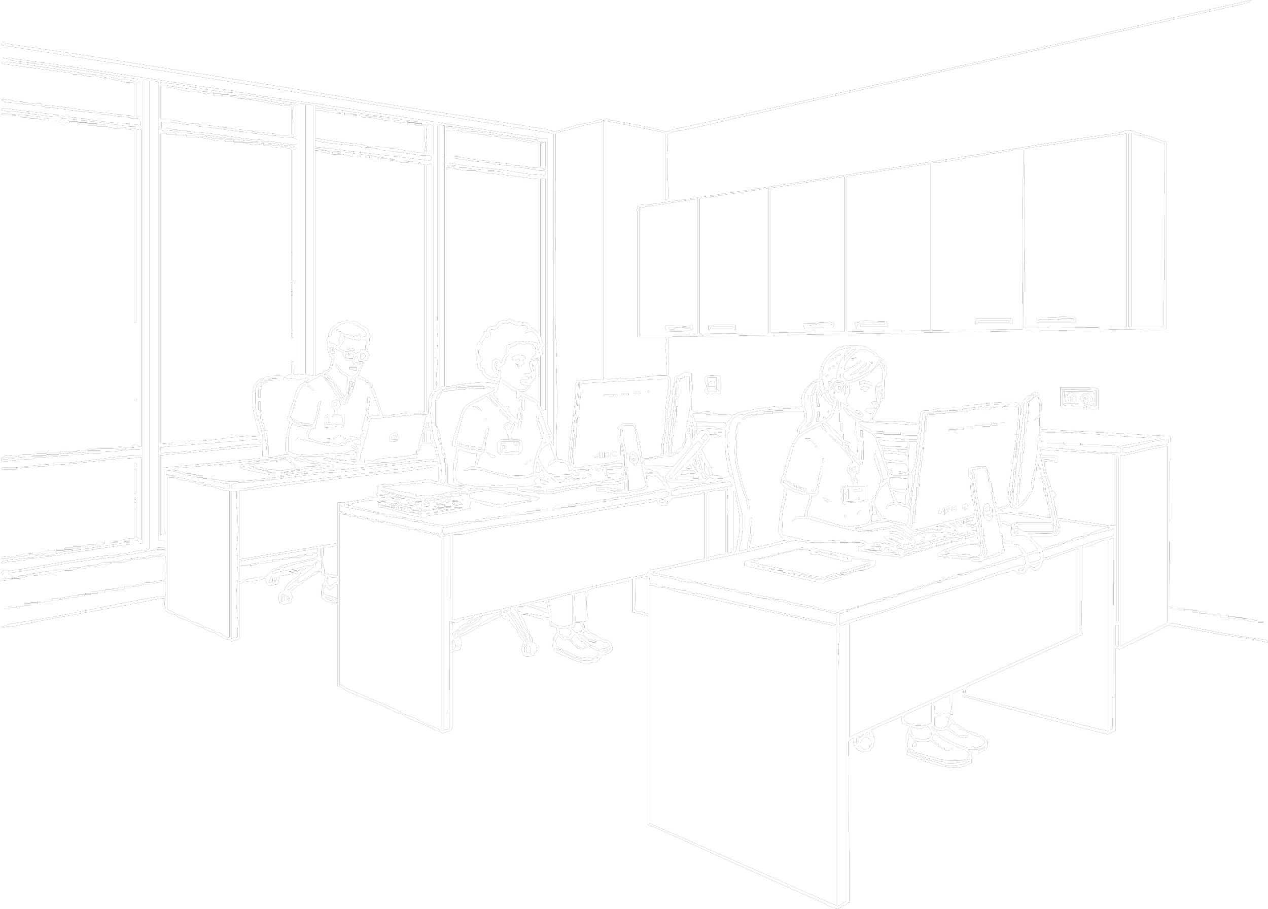 Brooklyn Medical office for hire of three women working at desks in an office, wearing uniforms, with large windows and cabinets in the background. Medical Coworking Space.