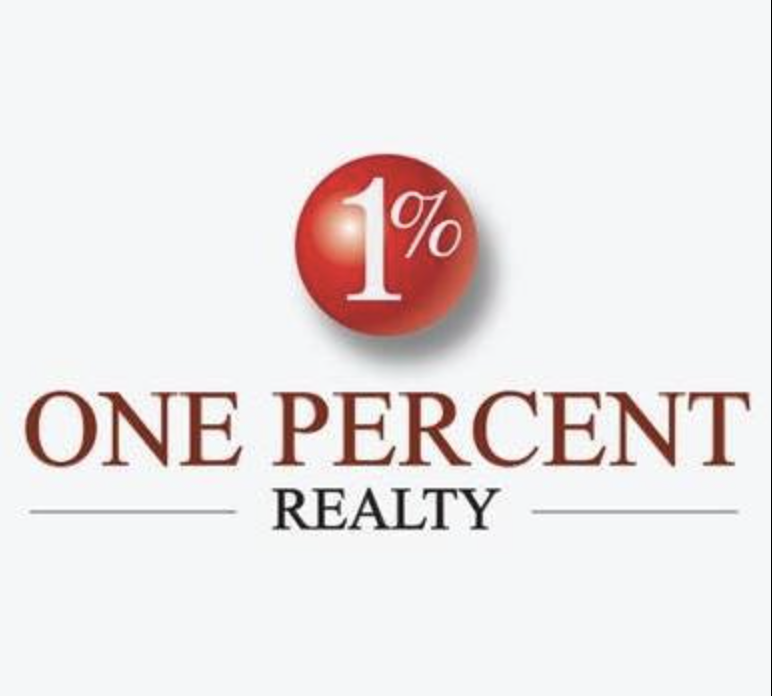 Logo for One Percent Realty with a red sphere displaying '1%' above the company name.