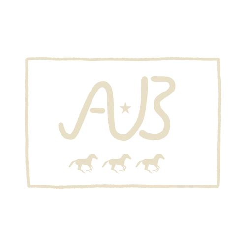 Hand-drawn logo with the letters 'AUS', a star, and three running horses underneath, all enclosed in a rectangular border.