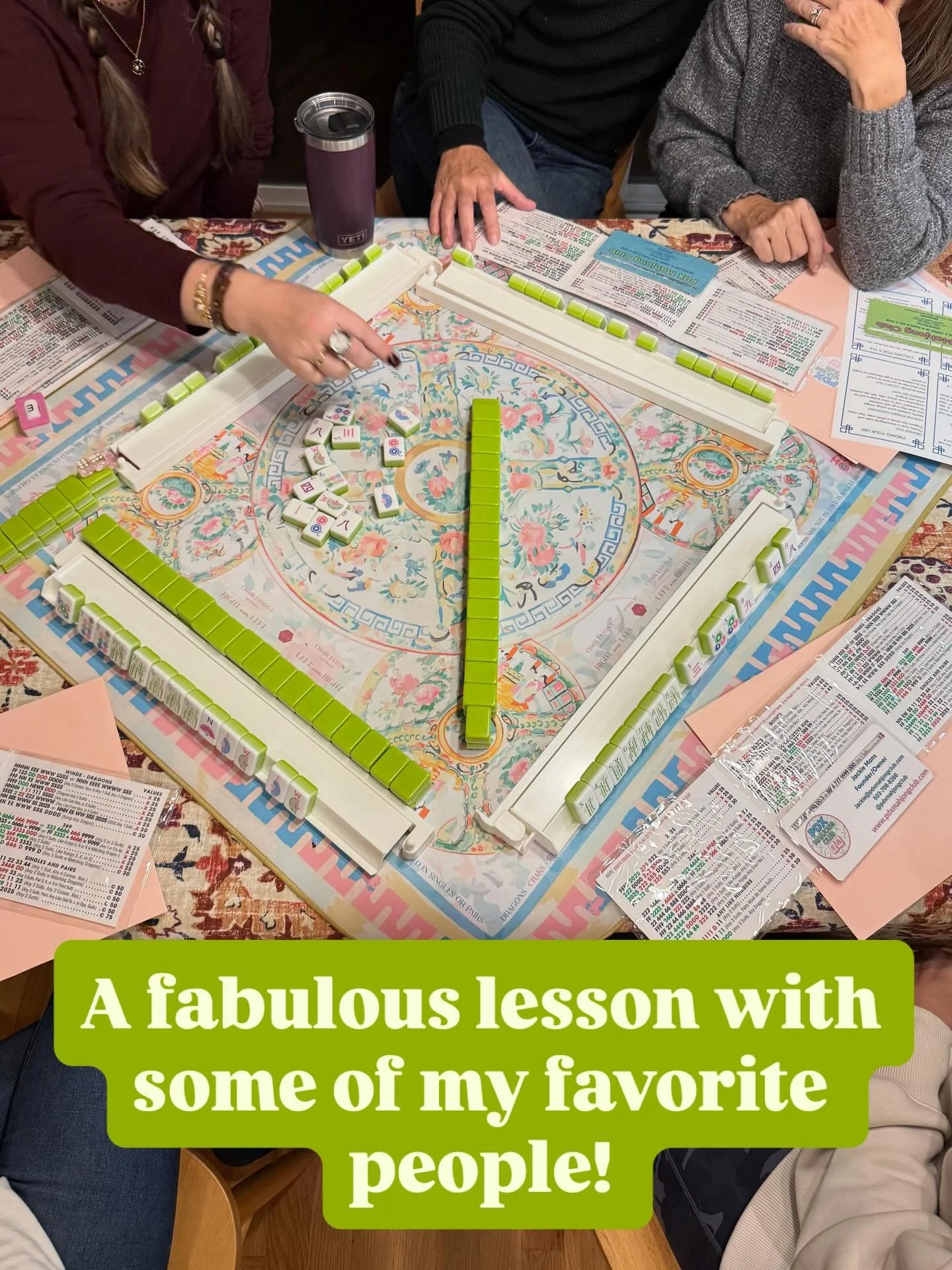 An awesome Mahj 101 with some of my favorite people! 
My whole goal is to get as many people playing as possible so we can all play together! And yes Mahjong was yelled&hellip;. the gong has spoken!