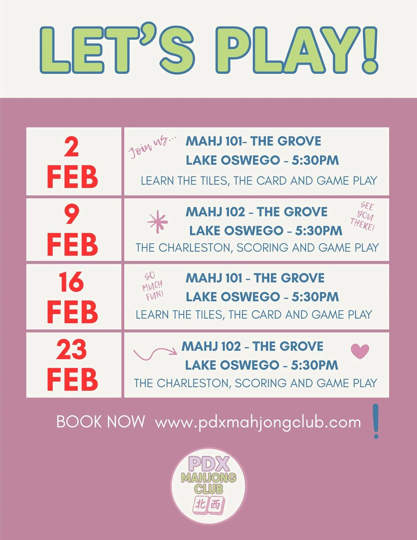 🩷February Dates are live!🩷 Grab a friend or fly solo &amp; get ready to shop &amp; learn! 🀄️ Dates fill up fast, so DM us or visit our website to reserve your spot!