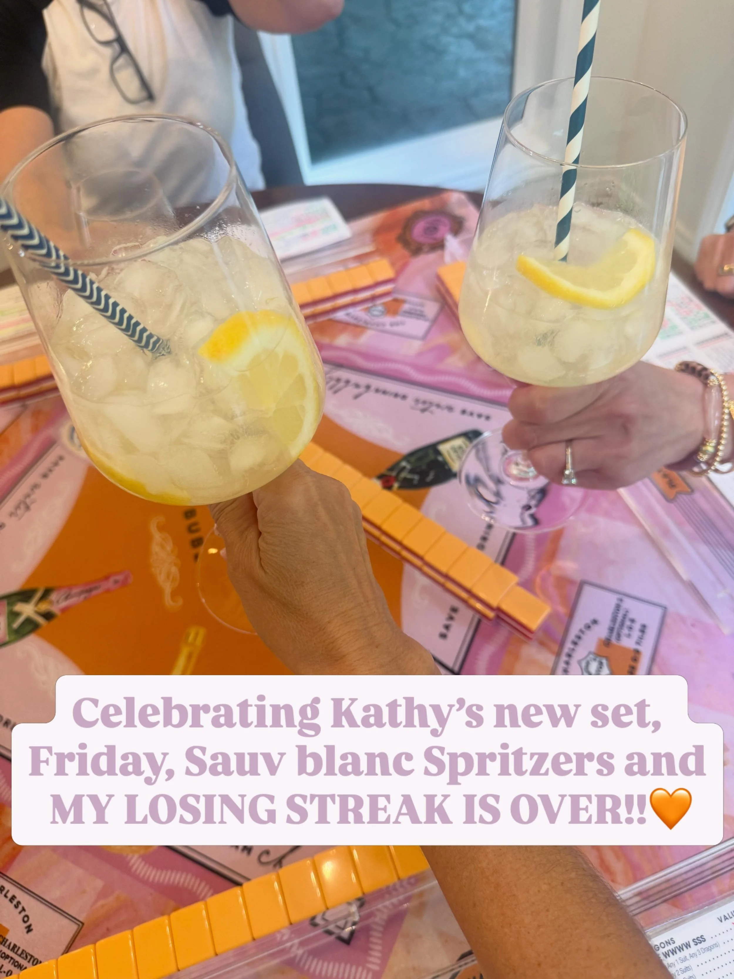 🧡MY LOSING STREAK IS OVER!!!🧡
And it&rsquo;s Friday 
And Kathy got her gorgeous new mat/tiles
And I love time with my girls
And I think &ldquo;One more game?&rdquo; Is my new favorite phrase!!! 
Mahjong On and Carry On!