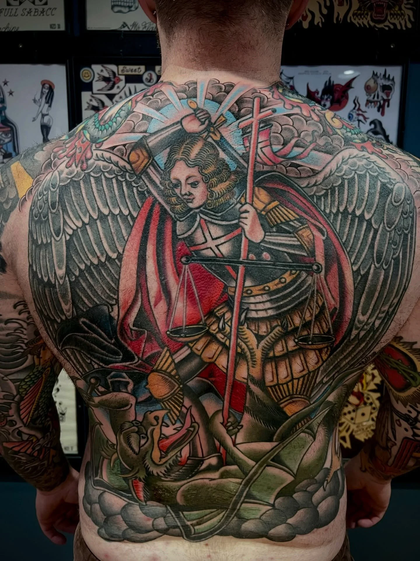 Just finished this Michael the Archangel on my buddy with the biggest back in the game @bourque_barbell