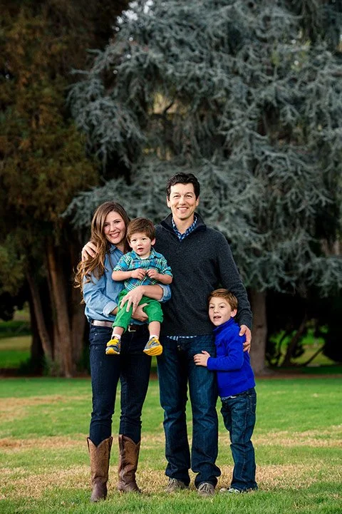 Jack Ramirez of Casa Bonita Builders with his family outdoors in Pasadena, representing the family rooted values behind a local design build construction company.