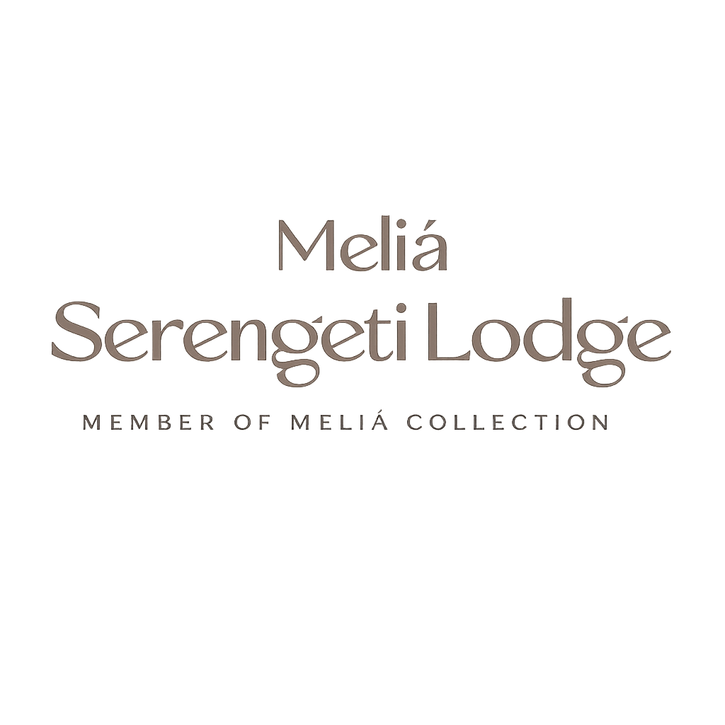 Logo for Melía Serengeti Lodge, member of Melía Collection, with text and a black background.
