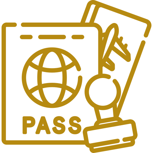 Icon of a passport, globe, airline ticket, and a boarding pass.