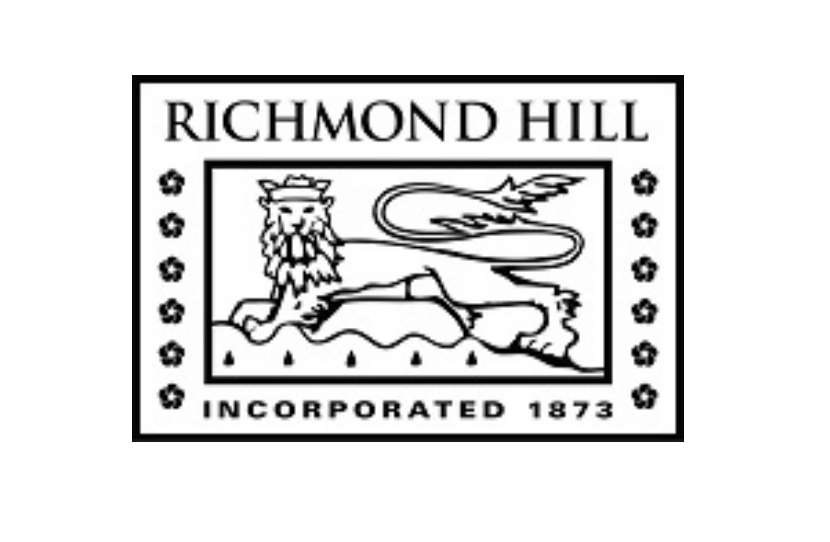 Black and white logo for Richmond Hill featuring a lion with a crown, a flame above, and the text 'Richmond Hill Incorporated 1873'.