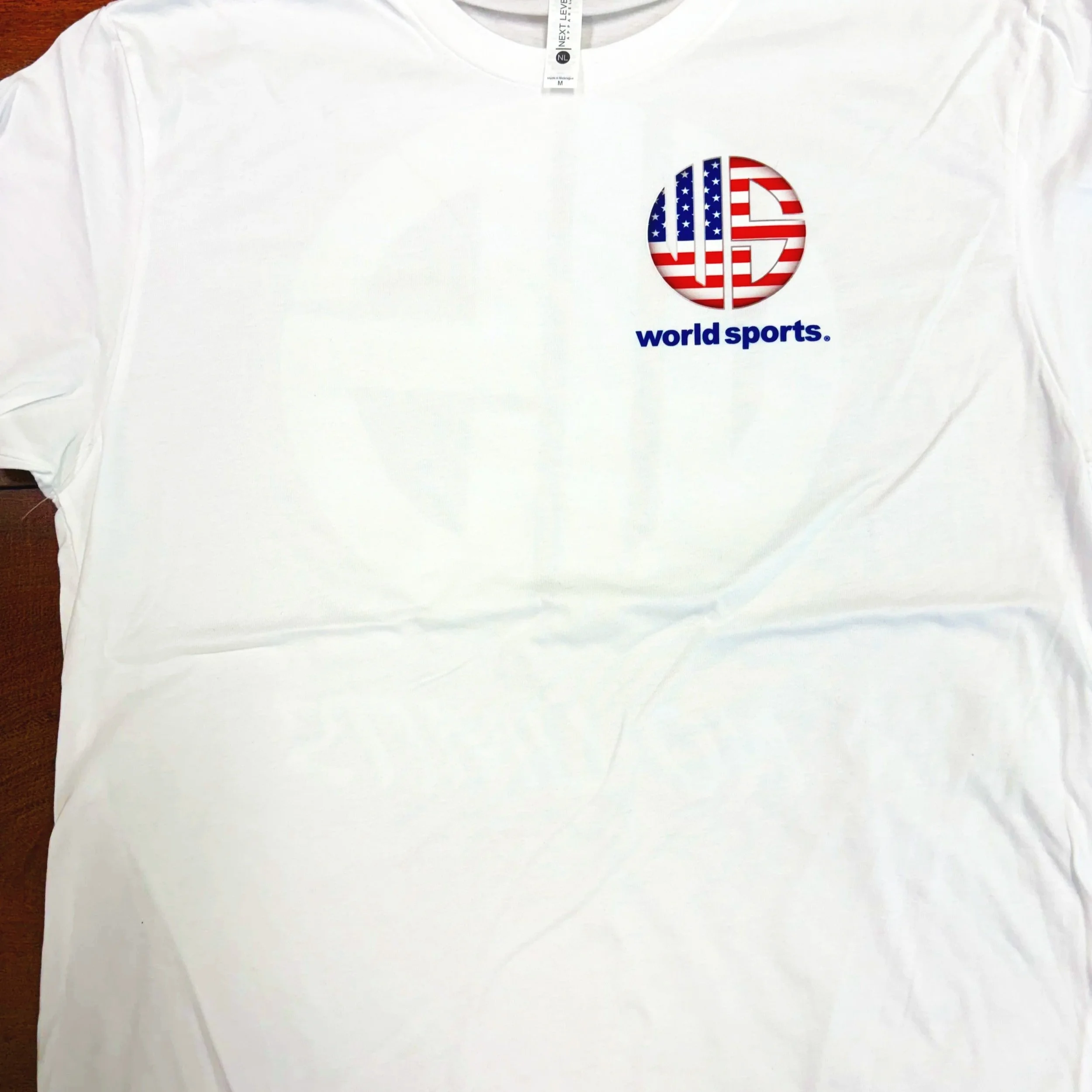 White T-Shirt with USA Flag Logo and "No Limits" Script