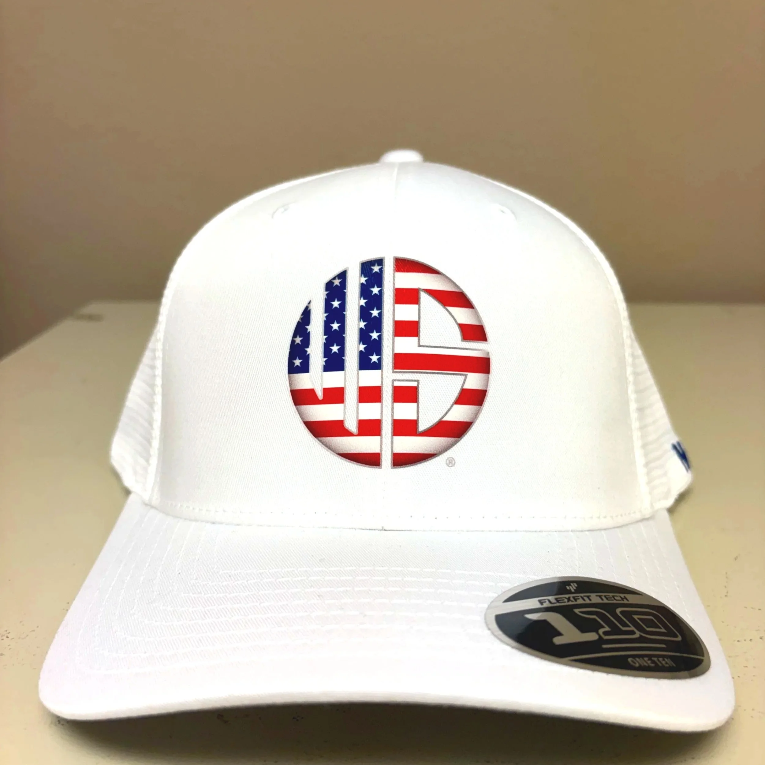 White USA Flag Logo Trucker Hat with 