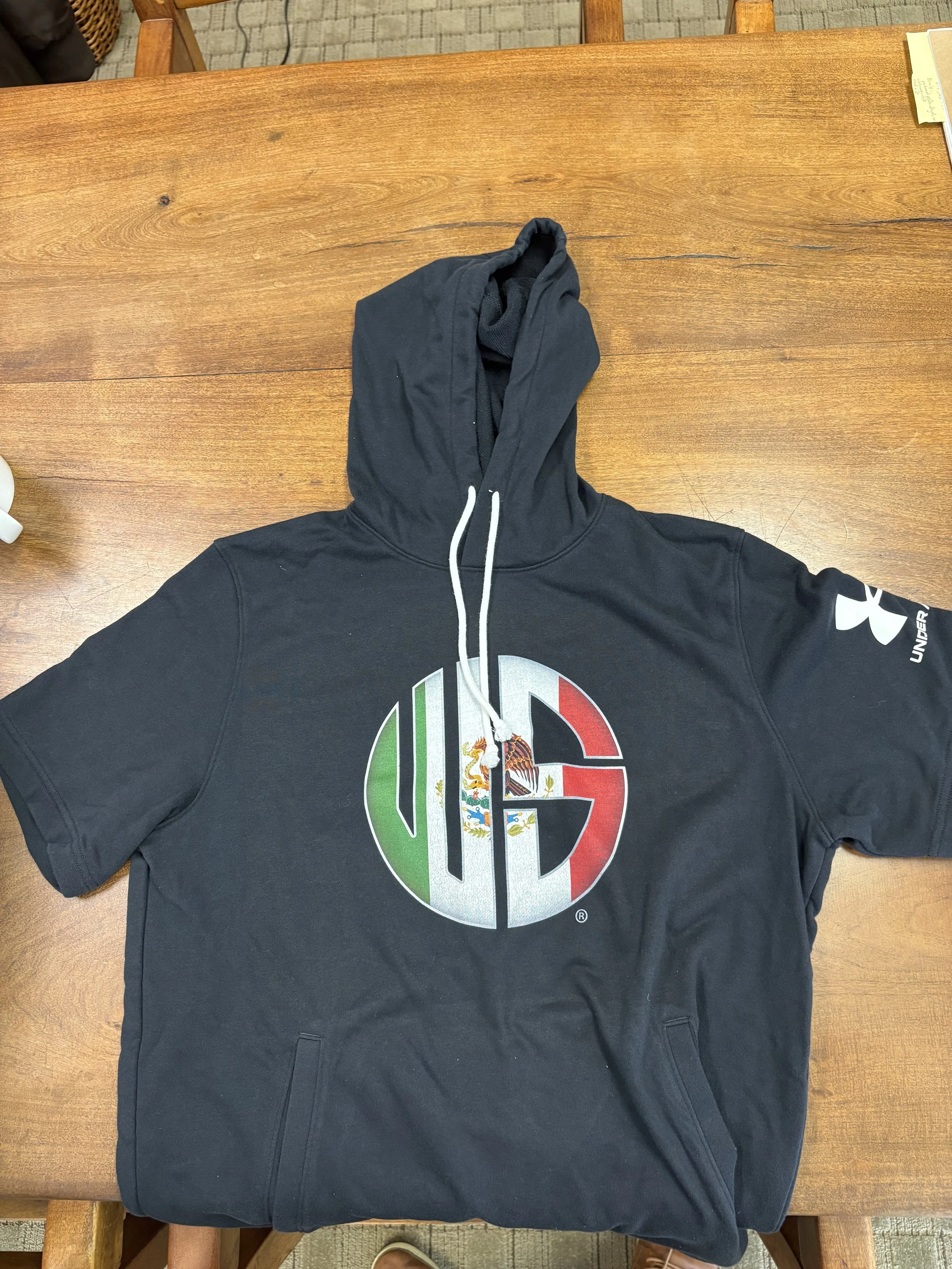 Black Under Armour T-Shirt Hoodie with Mexico Flag Logo
