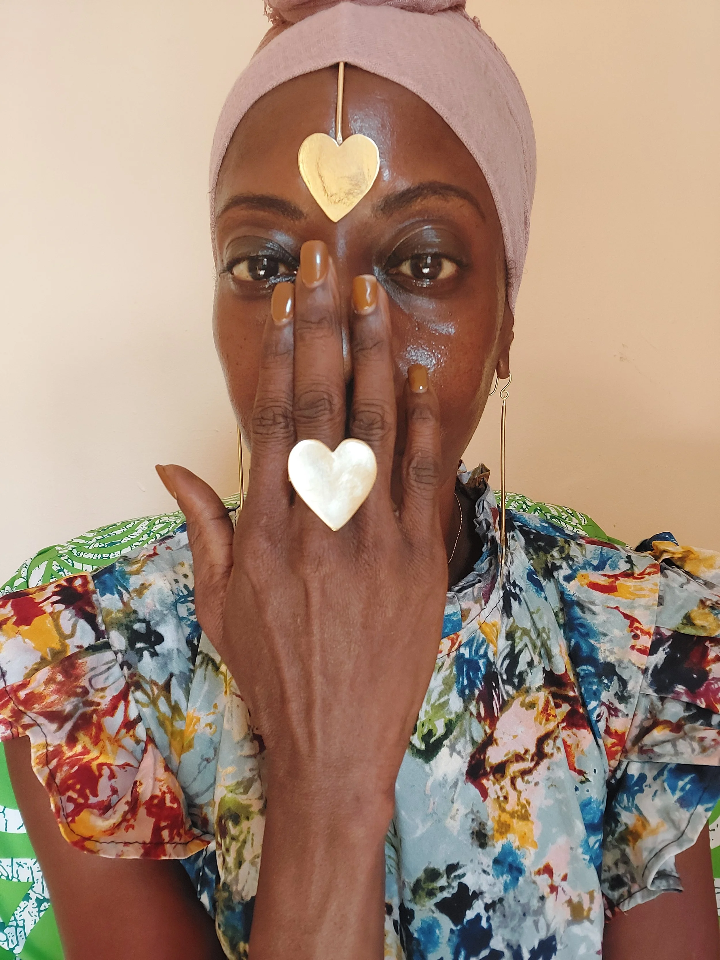 Heart Shaped African Brass Ring (Akoma)