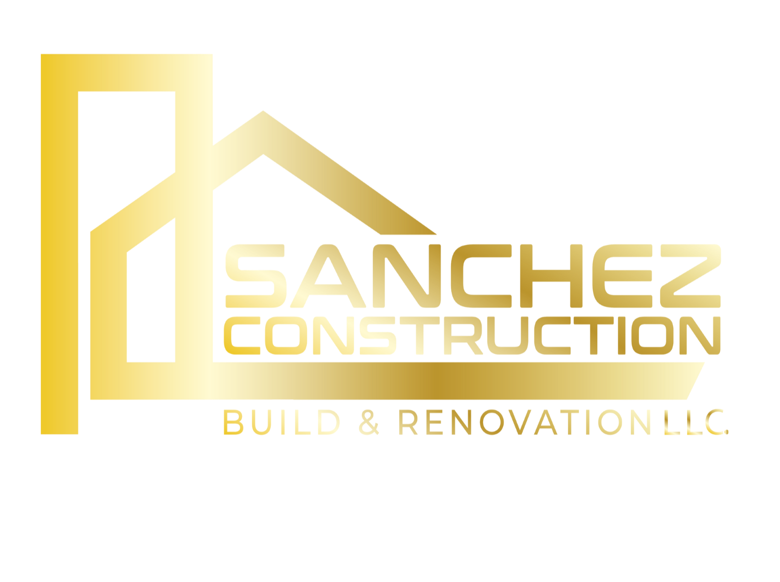 Logo for Sanchez Construction with a house outline and text 'Sanchez Construction, Build & Renovation LLC' in gold, red, orange, and white colors.