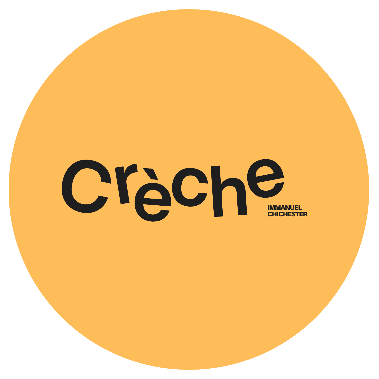 A yellow circle with the word 'Crêpe' in large black letters across the center and 'Immanuel Chichester' written in smaller black text at the bottom right