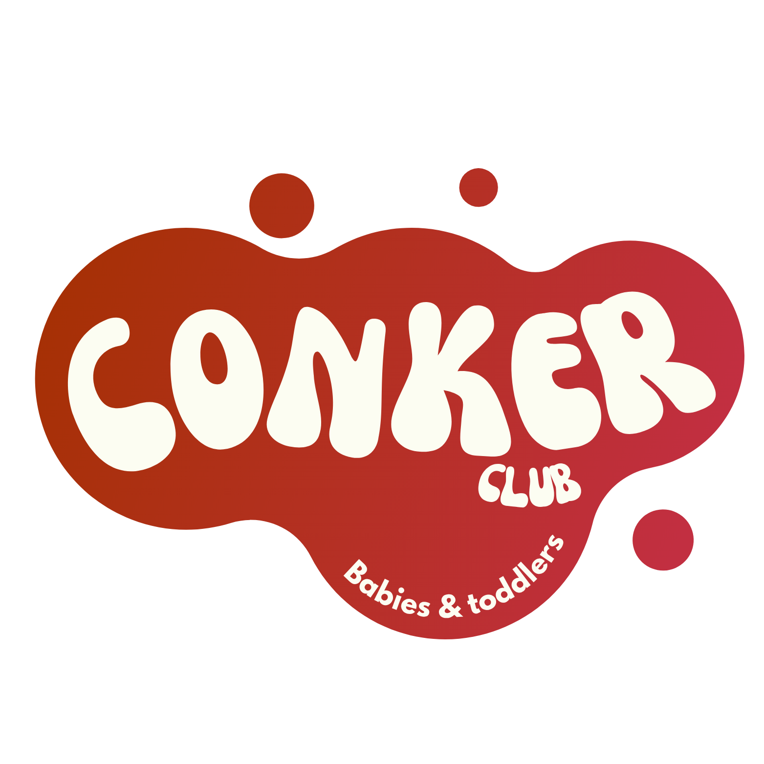 Logo for Conker Club featuring a red heart with the words 'Conker Club' in large white letters, and smaller text reading 'Babies & toddlers' underneath.