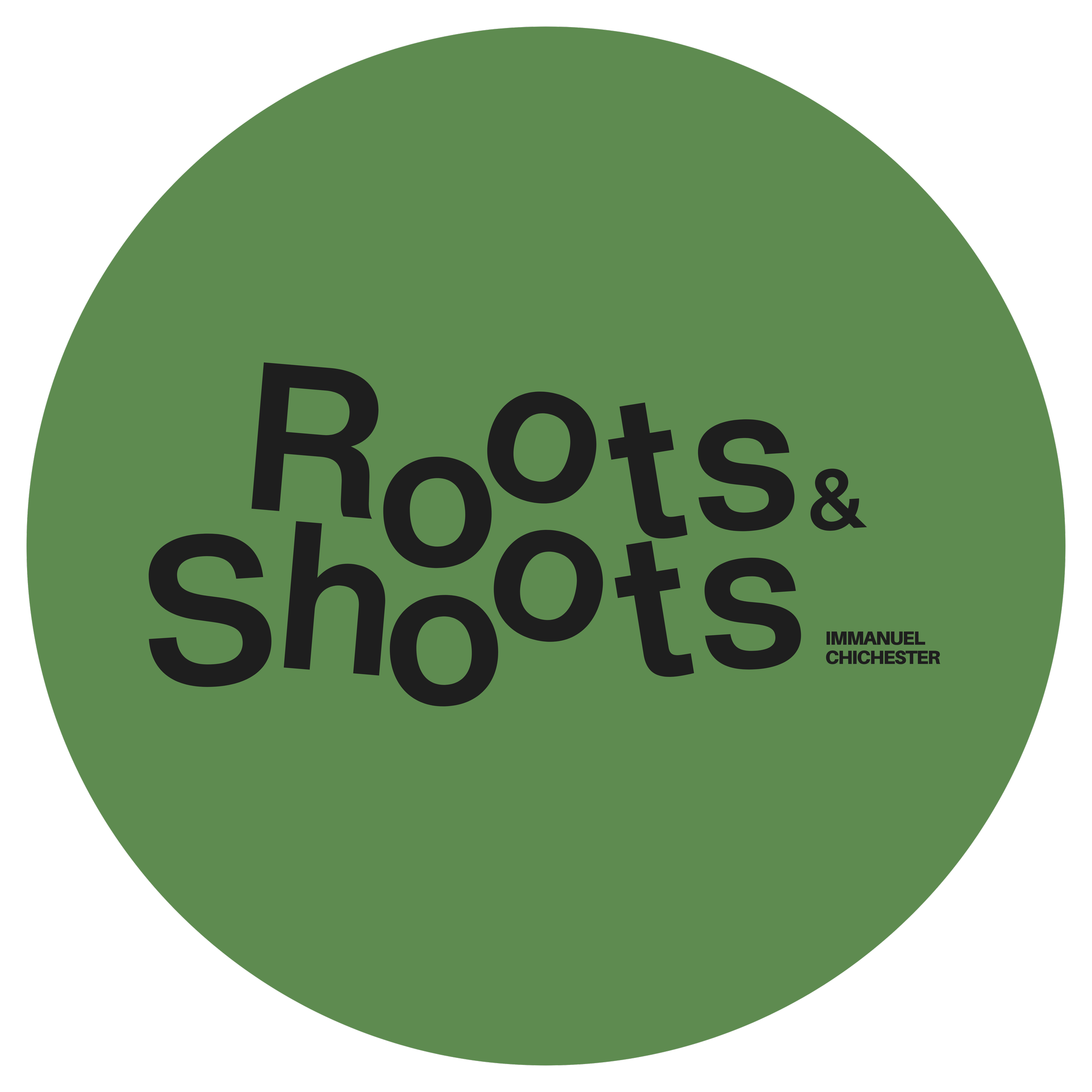 Green circle with black text reading 'Bot's & Ghots' and the name 'Immanuel Chicester' in small black font at the bottom right.