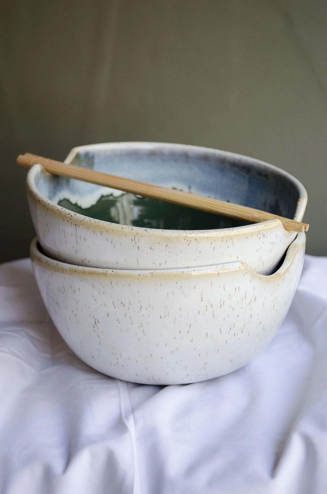 Noodle Bowl - White & Green