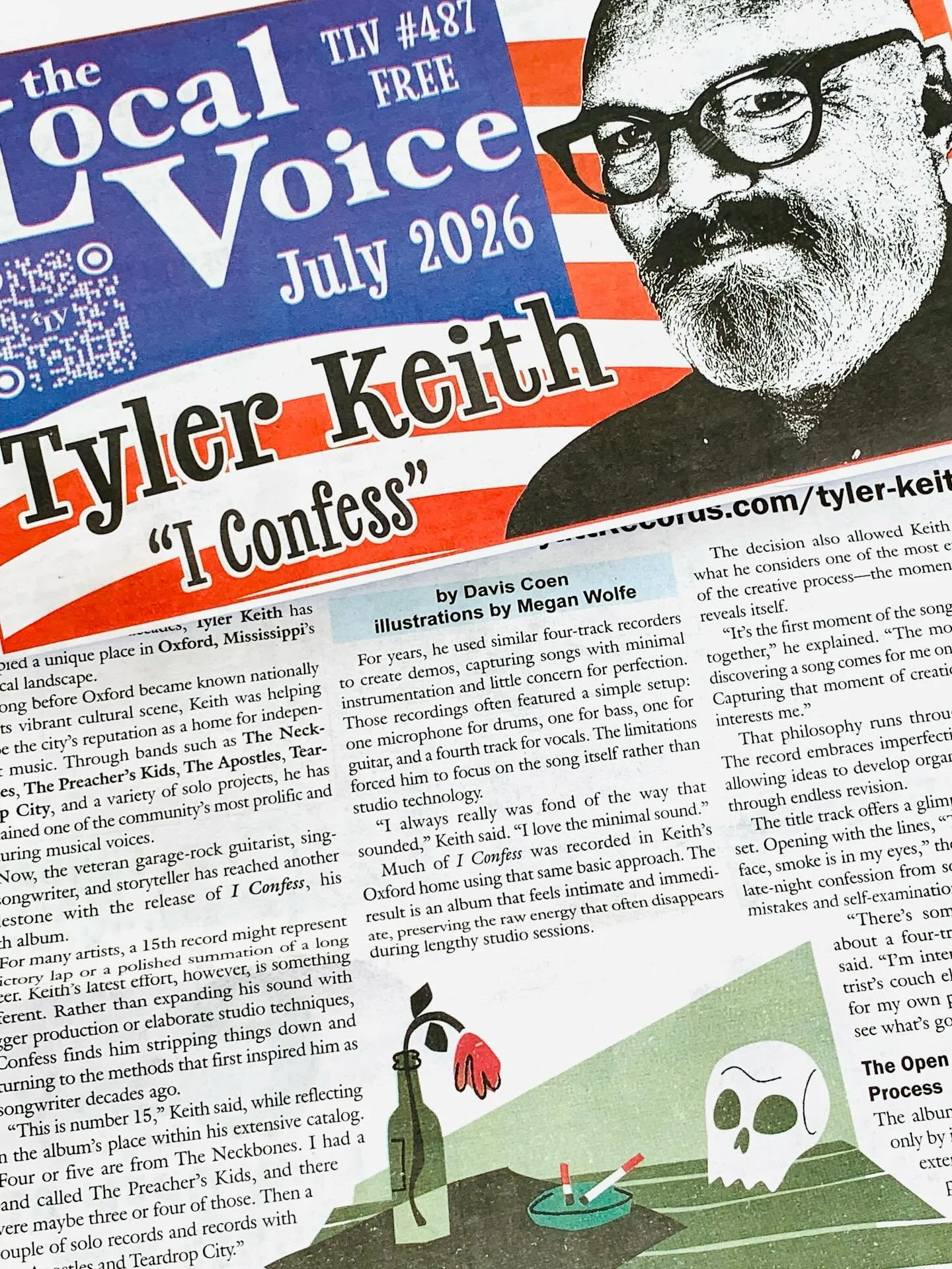 Meant to share sooner, but the July issue of @thelocalvoice is out in the wild around Oxford! I have two illustrations in this one for the article on Tyler Keith - which I&rsquo;m just teasing this time. 😉 Pick up the paper for free in person or che