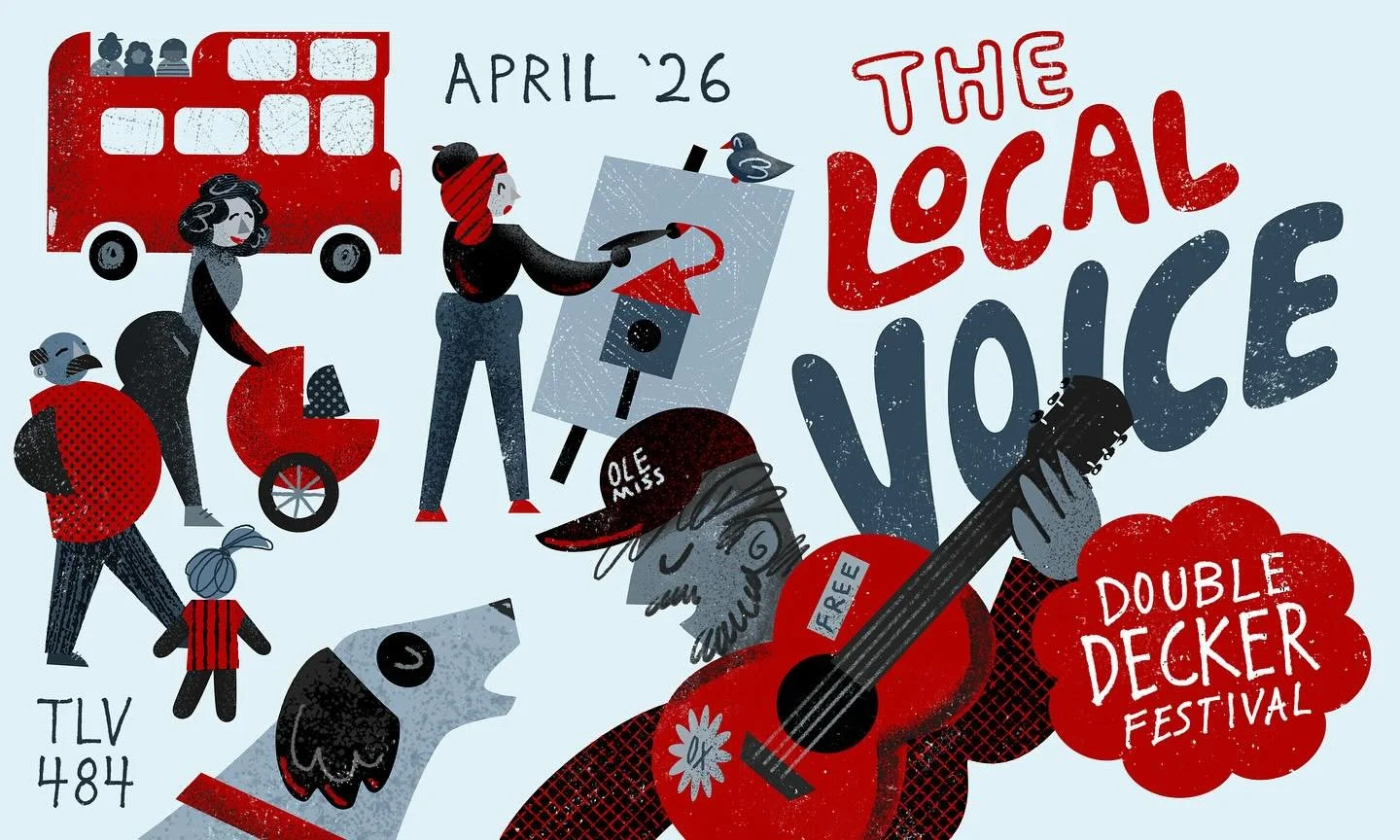 This month, I got to illustrate the cover for @doubledeckerart issue of @thelocalvoice! 😱 The issue also includes an interview with me about art. 😄 You can find it out in the wild on newsstands around Oxford, Miss., or you can download it on The Lo