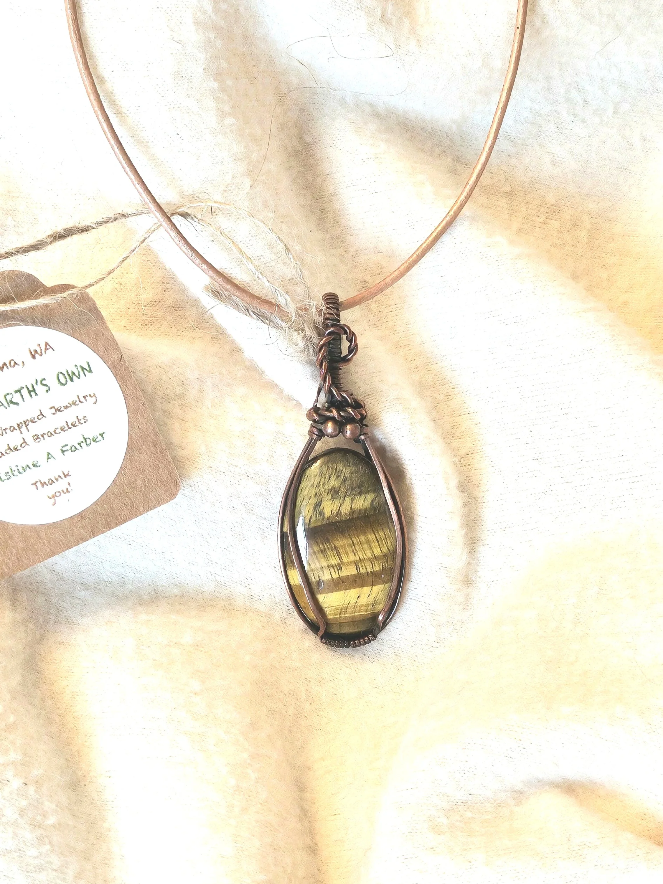 Tiger's Eye wrapped in copper wire