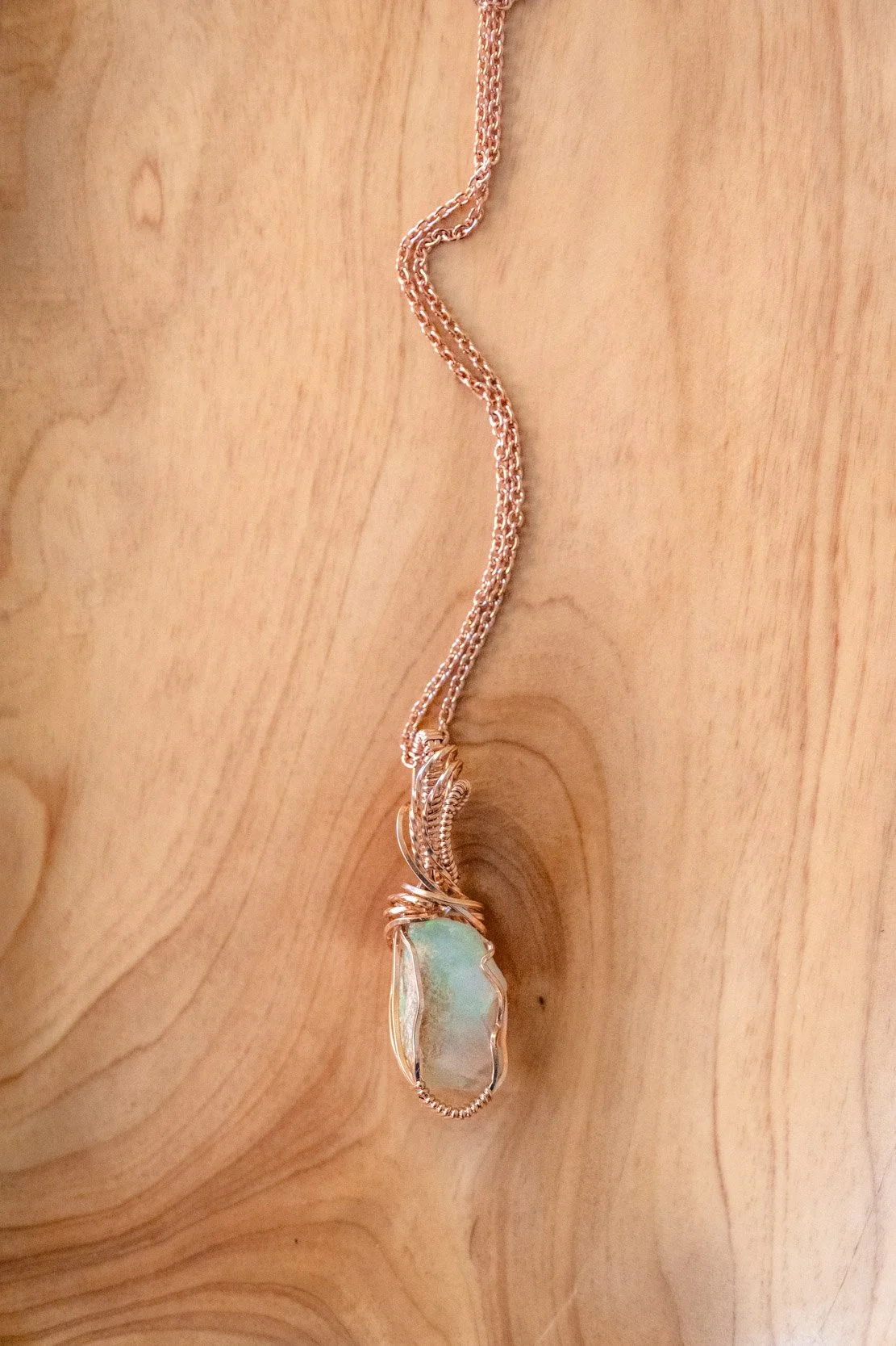Raw Ethiopian Opal wrapped in rose gold filled