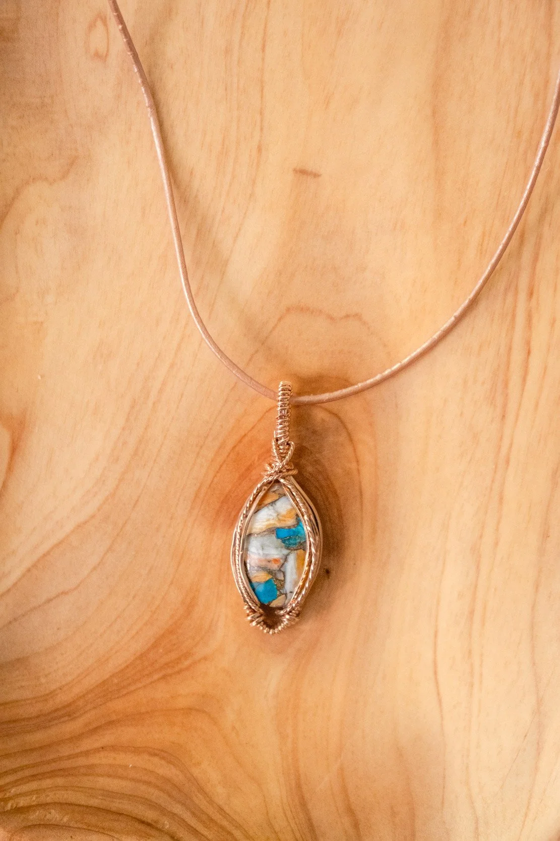 Spiny Oyster Copper Turquoise wrapped in rose gold-filled