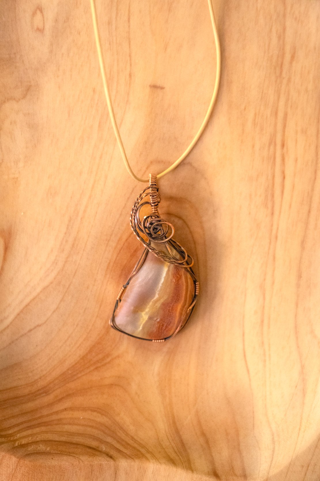 Polychrome Jasper wrapped in raw copper & oxidized