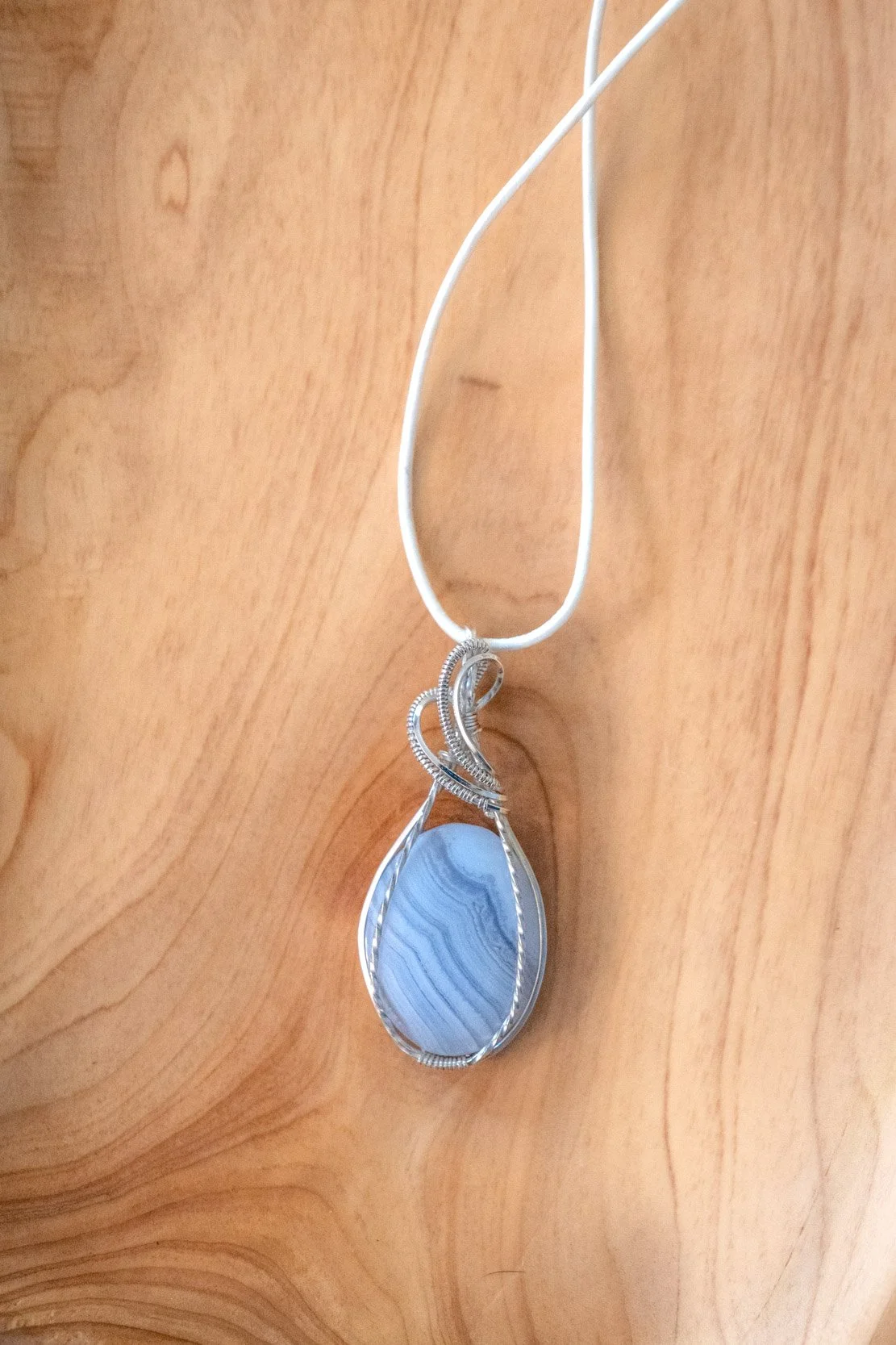 Blue Lace Agate wrapped in sterling silver
