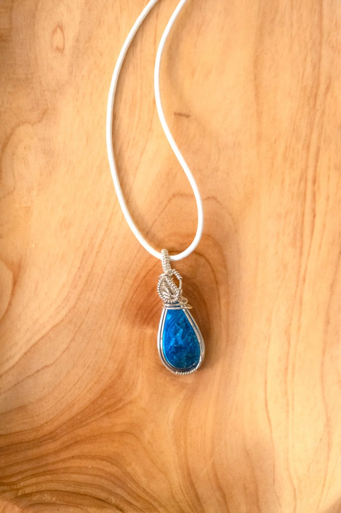 Blue Apatite Crystal wrapped in sterling silver