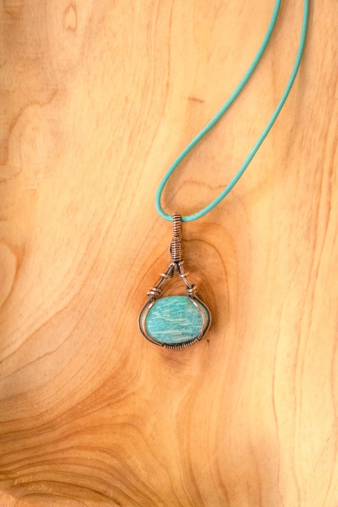 Amazonite wrapped in raw copper & oxidized
