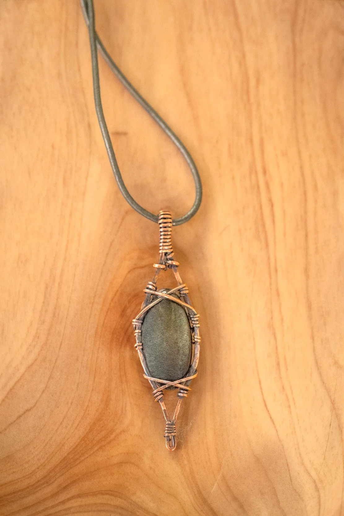 Golden Obsidian, wrapped in raw copper & oxidized