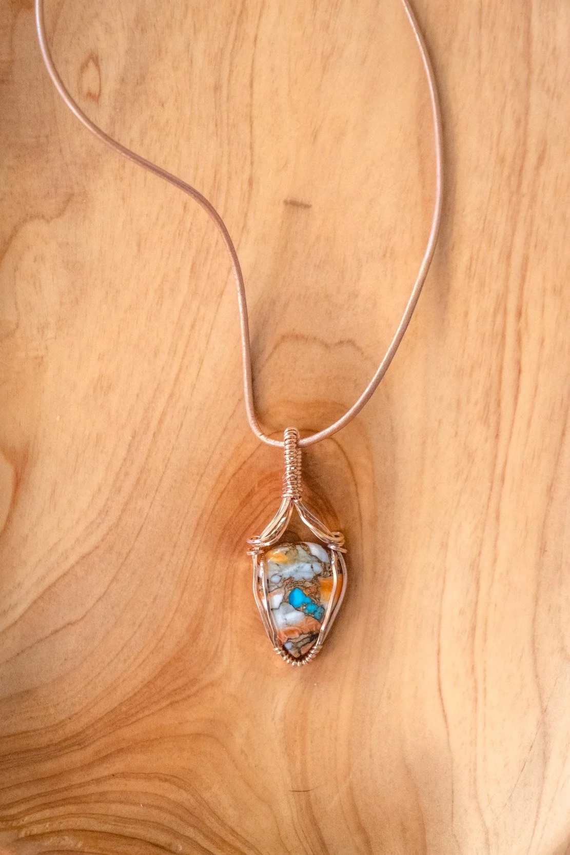 Spiny Oyster Copper Turquoise wrapped in rose gold filled