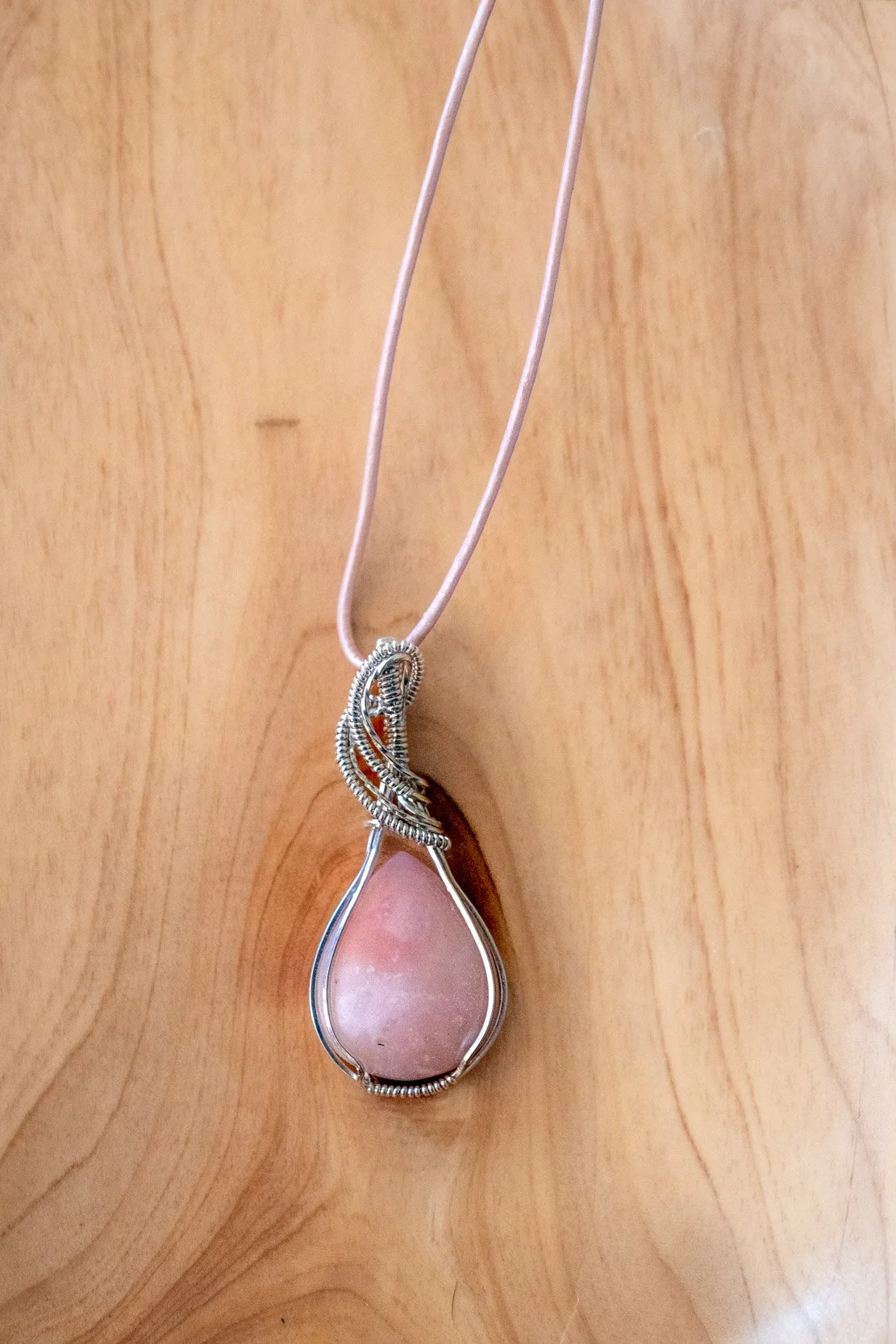 Pink Peruvian Opal wrapped in sterling silver
