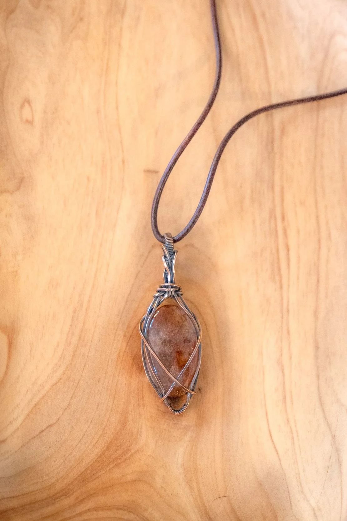 Fire Quartz wrapped in raw copper & oxidized