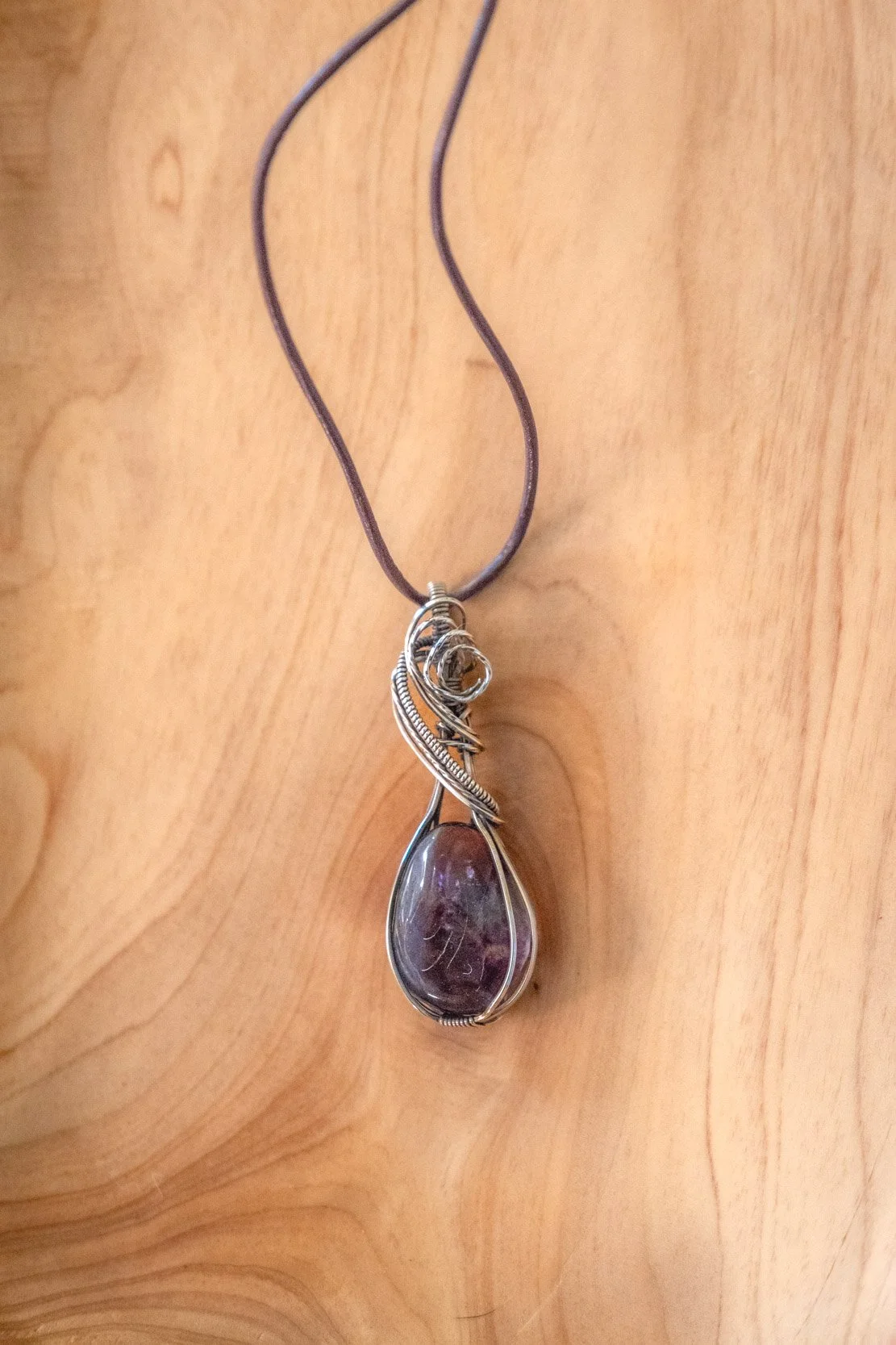Fluorite Crystal wrapped in sterling silver & oxidized