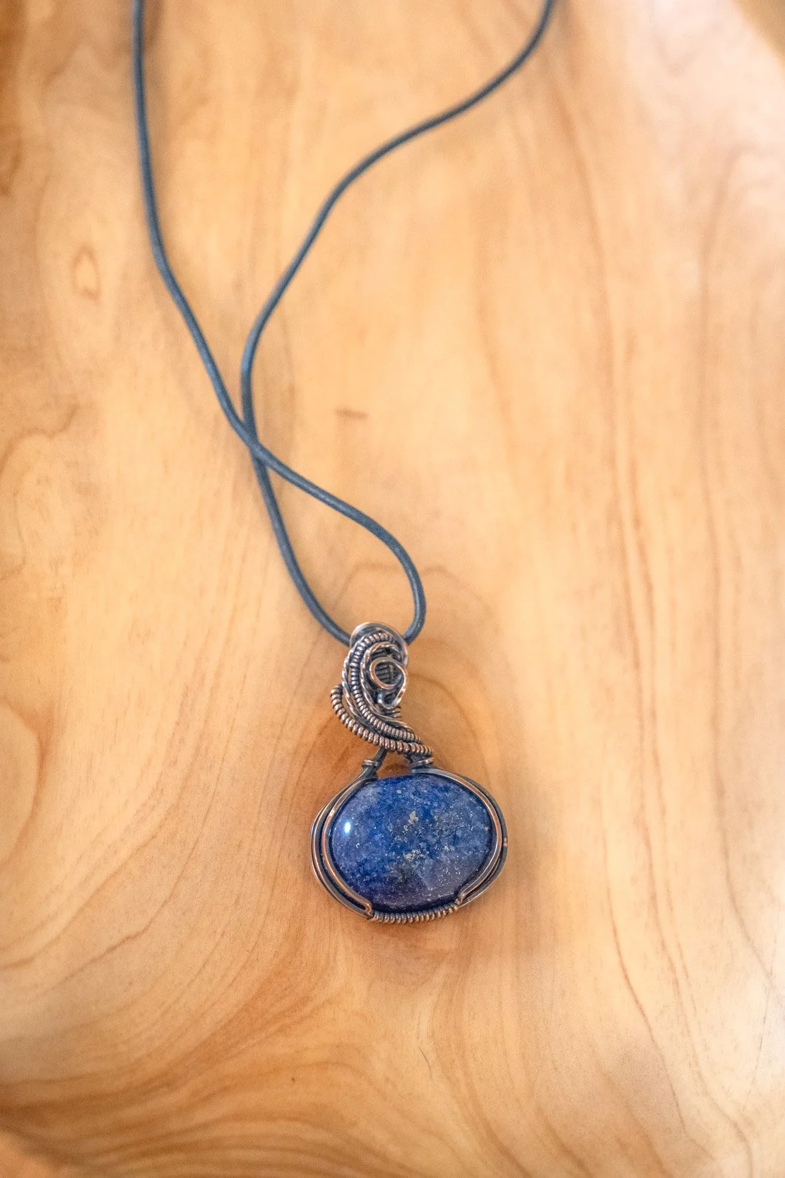 Lapis Lazuli wrapped in raw copper & oxidized