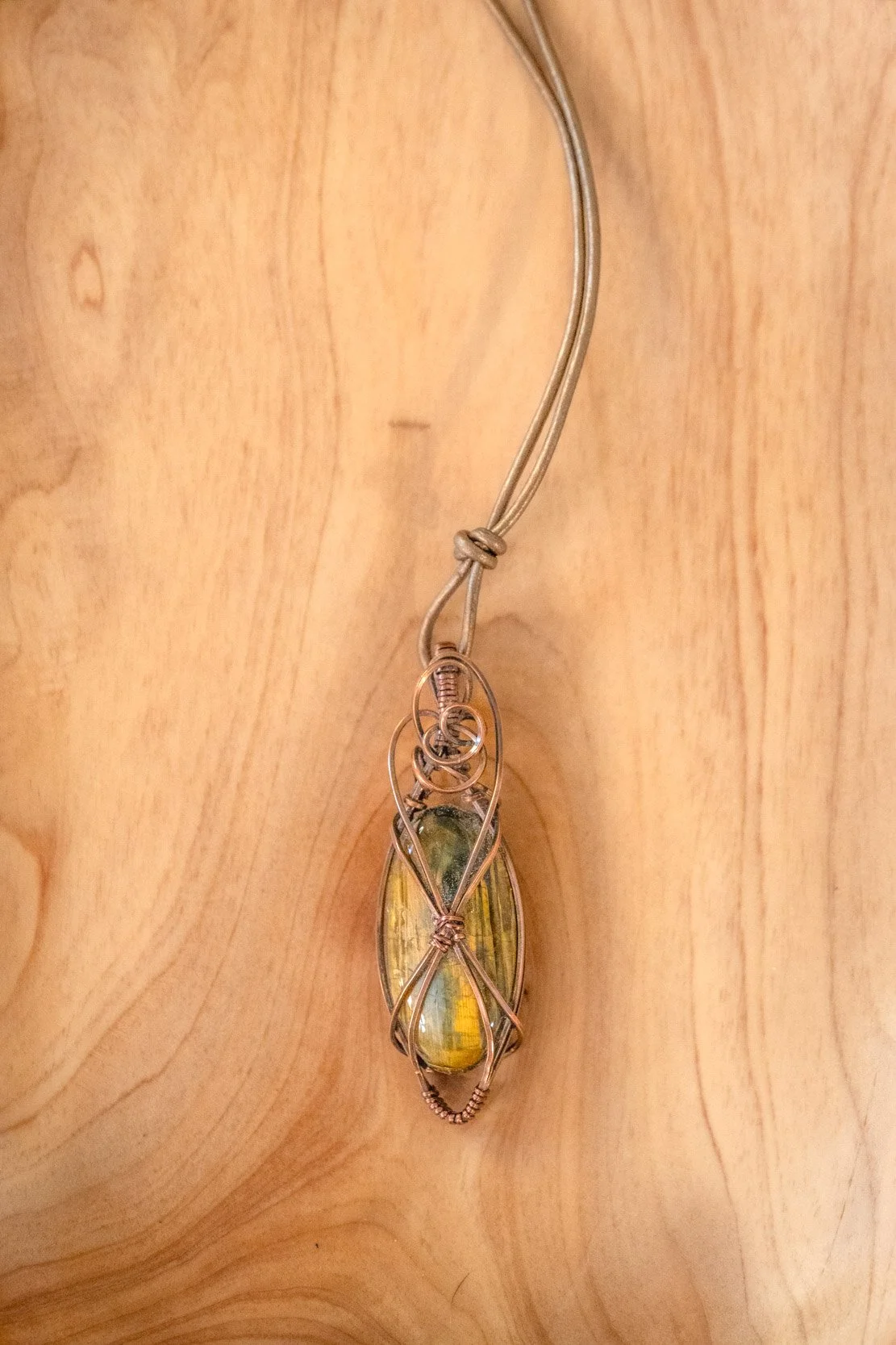 Falcon's Eye wrapped in raw copper & oxidized