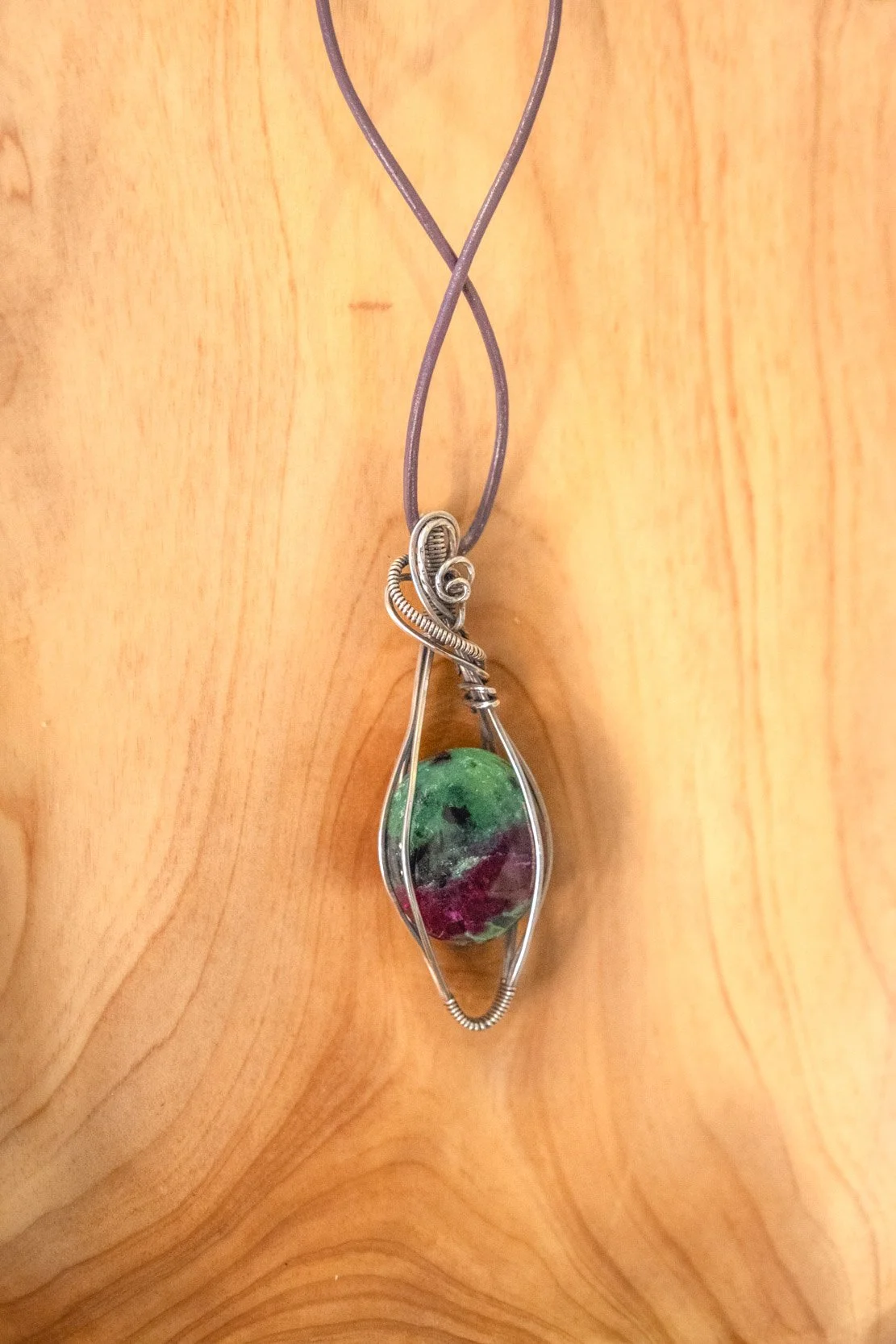 Ruby in Zoisite wrapped in sterling silver & oxidized