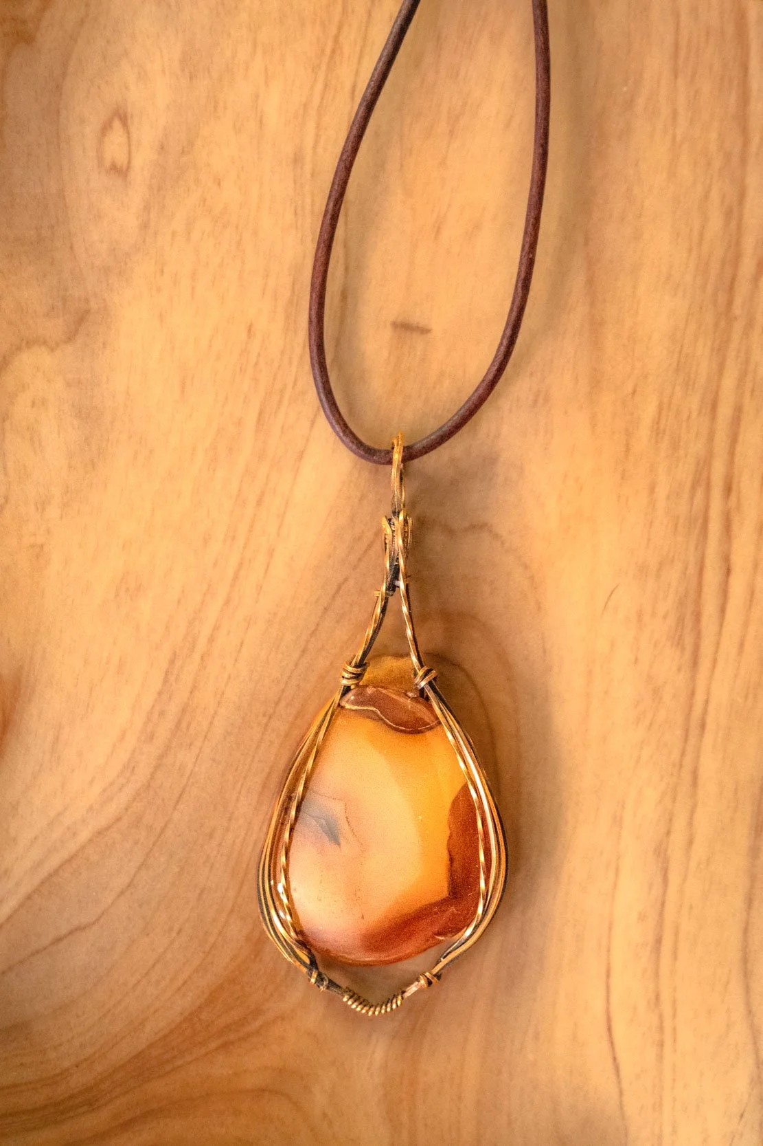 Agate, wrapped in raw copper & oxidized