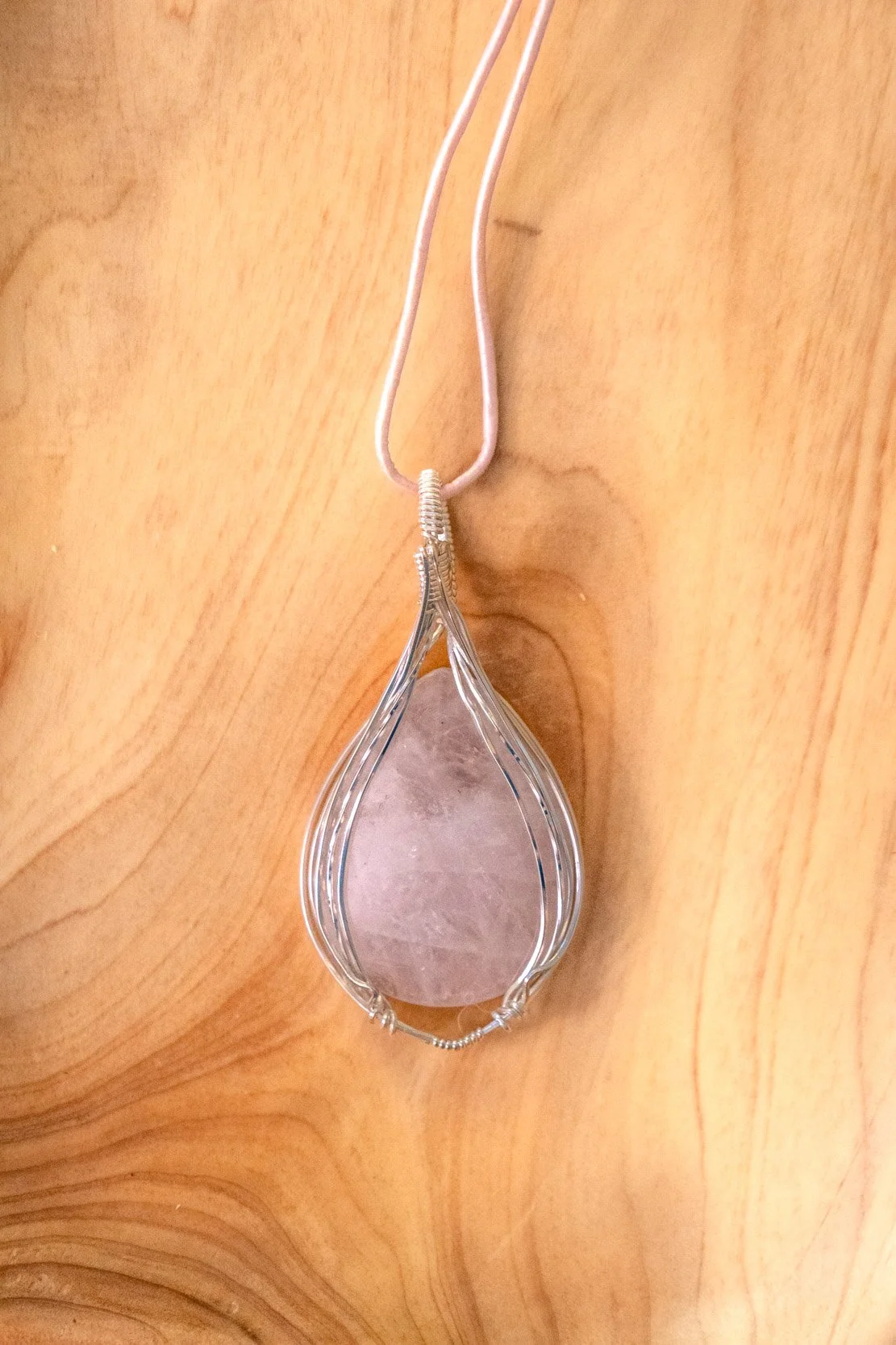 Rose Quartz Crystal wrapped in sterling silver