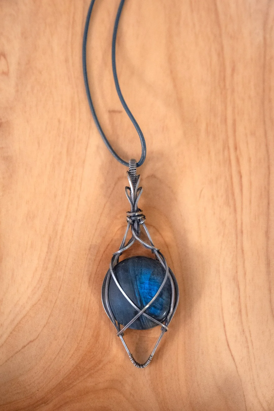 Labradorite wrapped in sterling silver & oxidized