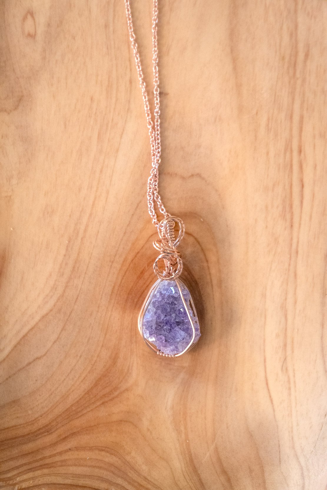 Amethyst Crystal wrapped in rose gold filled