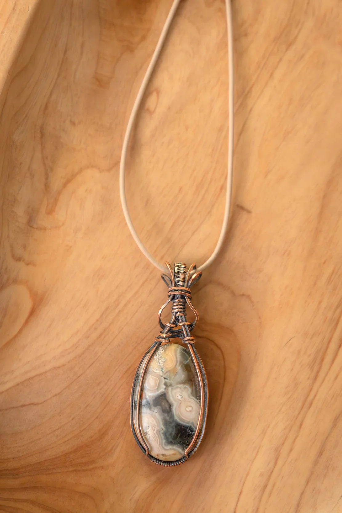 Ocean Jasper wrapped in raw copper & oxidized