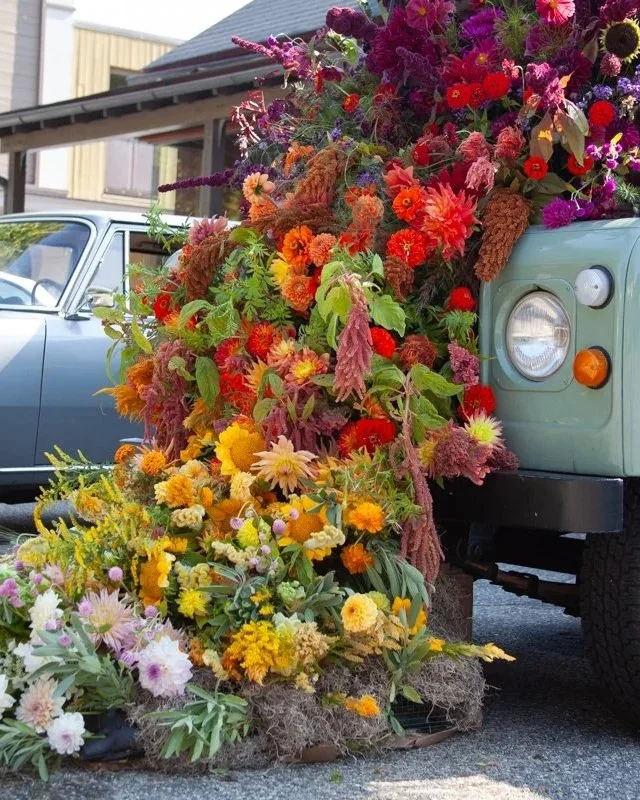 Local-only rainbow flower installation for Flowers & Fenders 2024