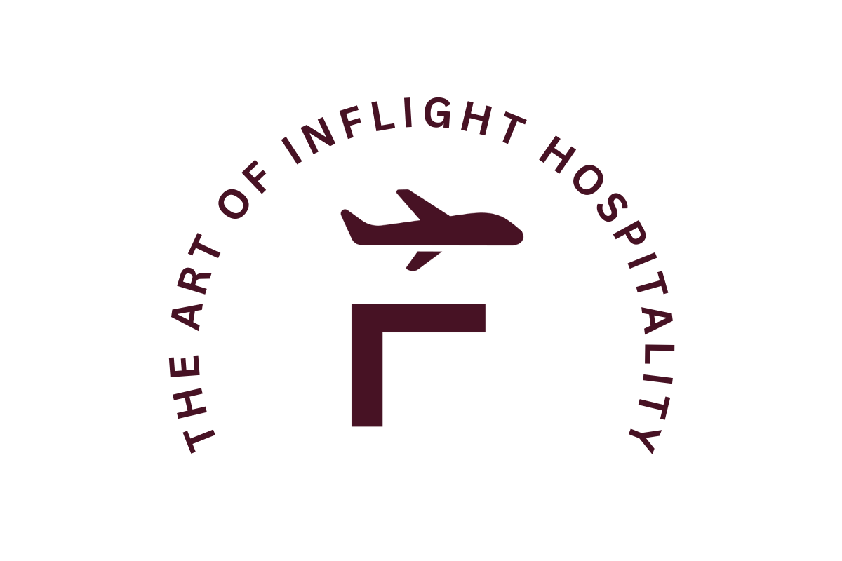 Logo with a stylized airplane and the phrase 'The Art of Inflight Hospitality' encircling it.